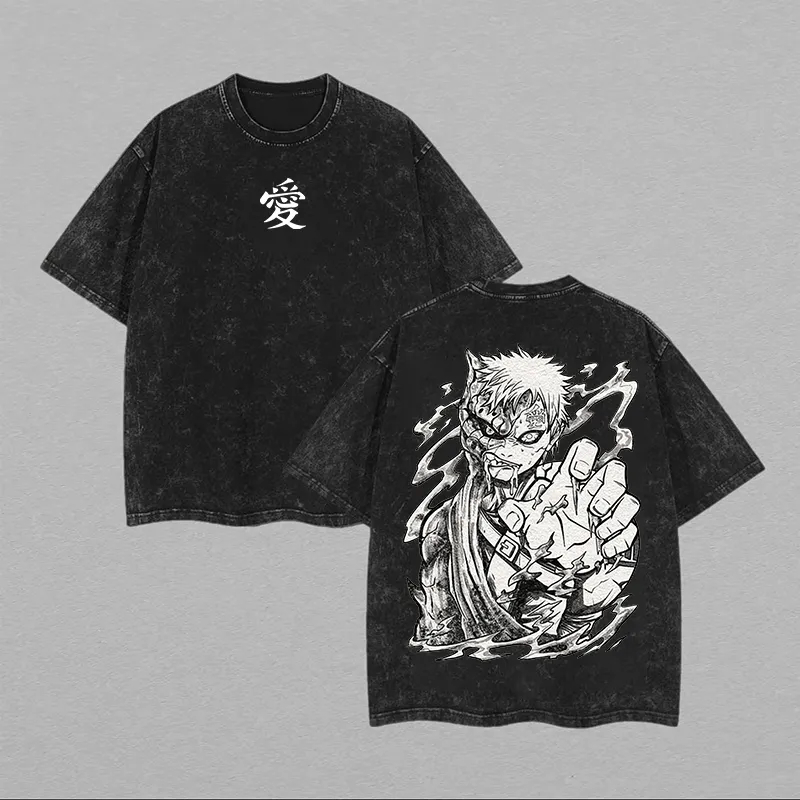 Acid Wash Vintage Graphic T Shirt - Naruto Gaara T Shirt Love Shukaku