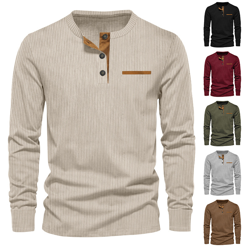 New Men's Long Sleeve T-shirt  - Corduroy Button Up Shirt Men ulasan dan harga