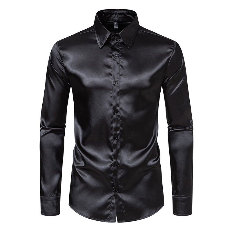 Men's Black Satin Luxury Dress - Mens Satin Silk Dress Shirt ulasan dan harga