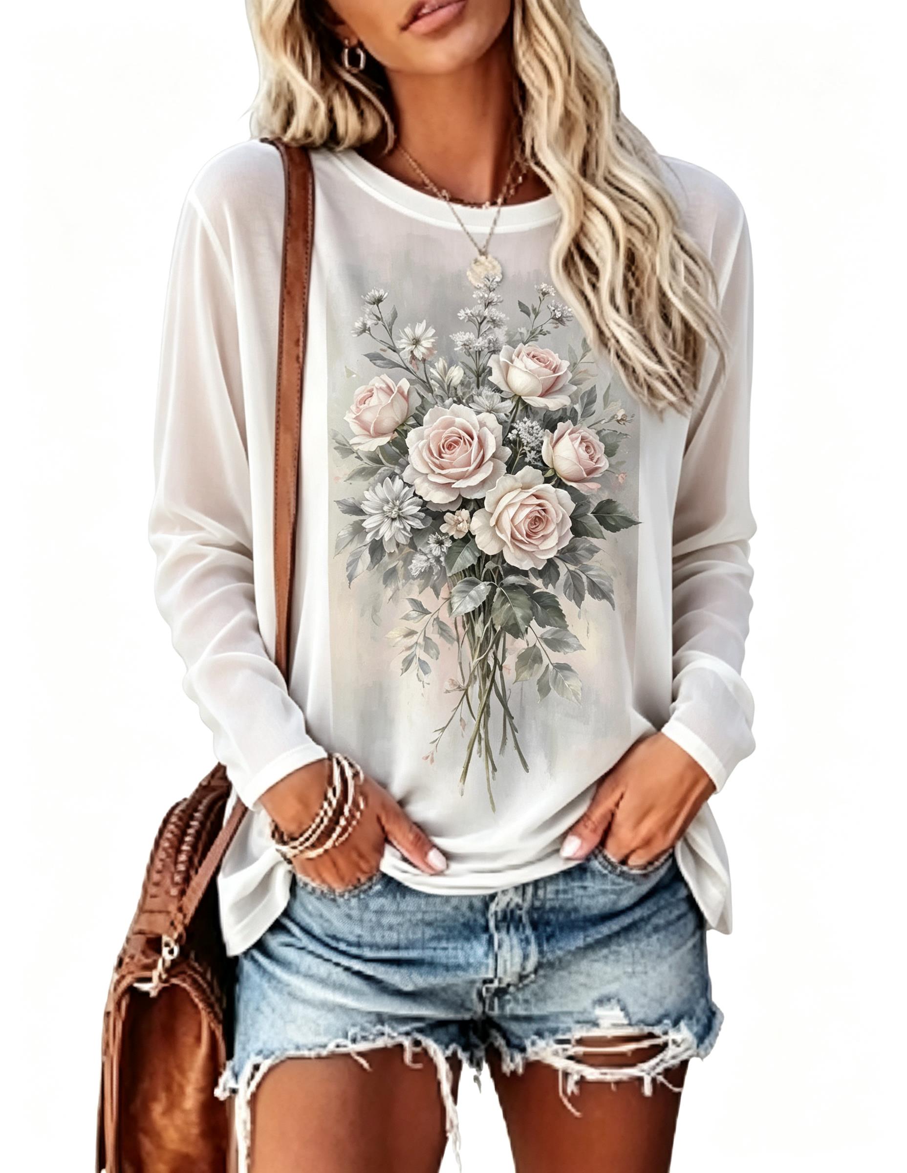 Women Long Sleeve T‑Shirt Vint - T-Shirts ulasan dan harga