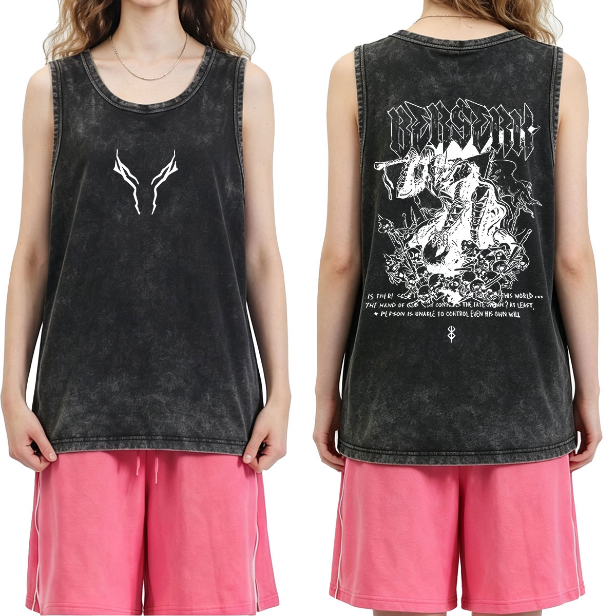 Anime Berserk Guts Graphic Vin - Acid Wash Vintage Graphic T Shirt ulasan dan harga