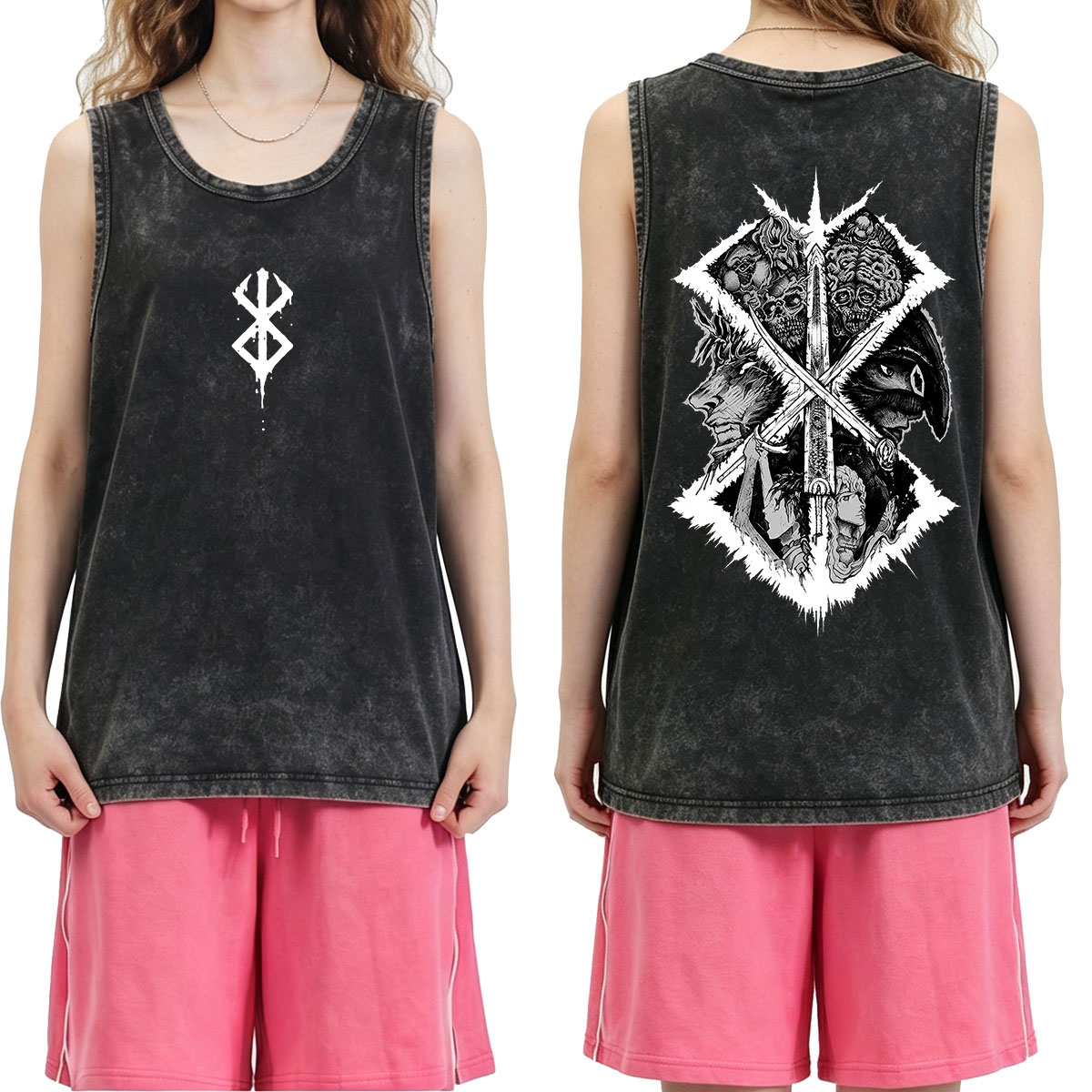 Anime Berserk Guts Graphic Vin - Acid Wash Vintage Graphic T Shirt ulasan dan harga