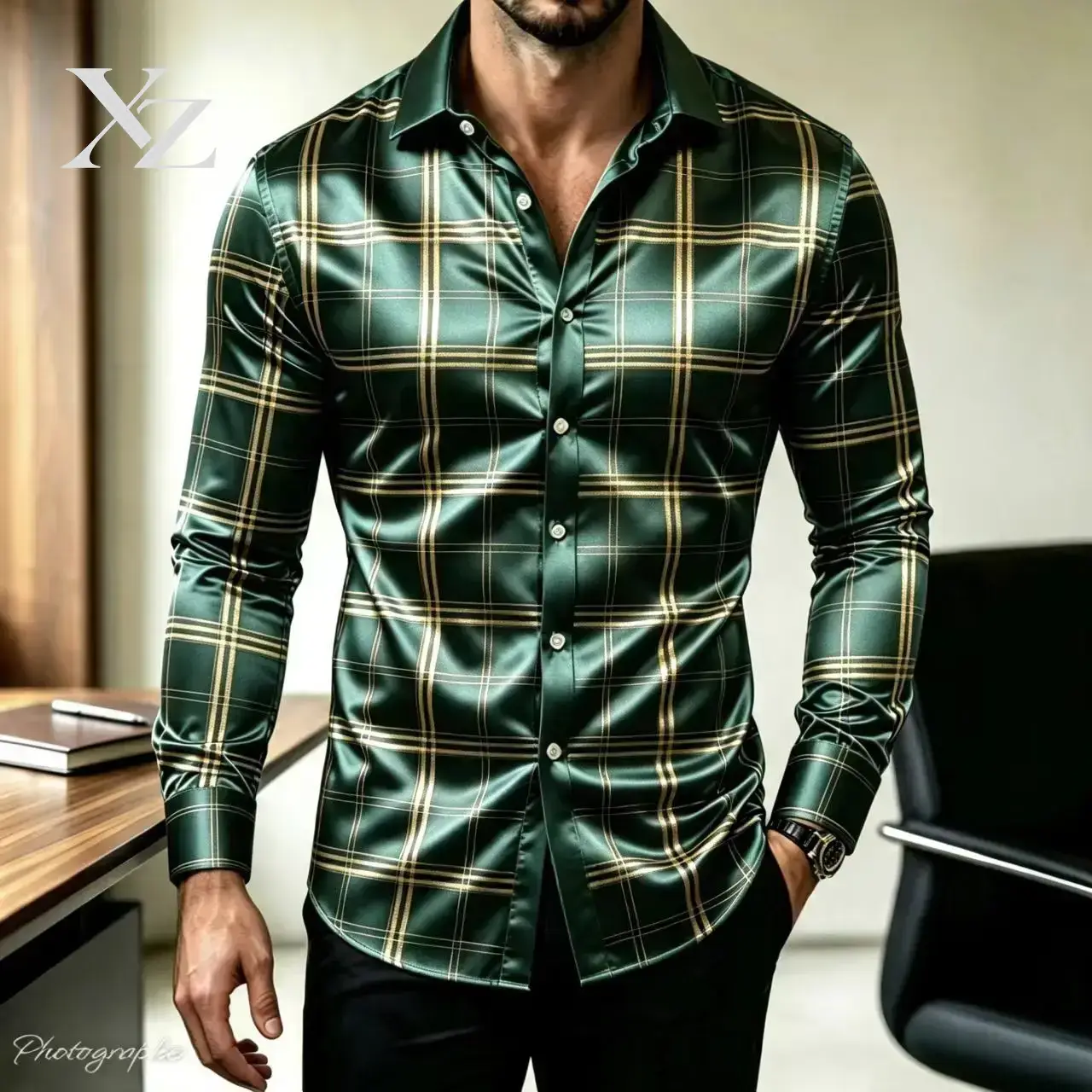 Hot Sale Men's Slim Fit Long S - Mens Satin Silk Dress Shirt ulasan dan harga