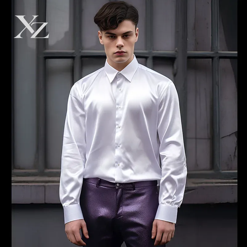 Men's Satin Silk-Like Shiny Sm - Mens Satin Silk Dress Shirt ulasan dan harga