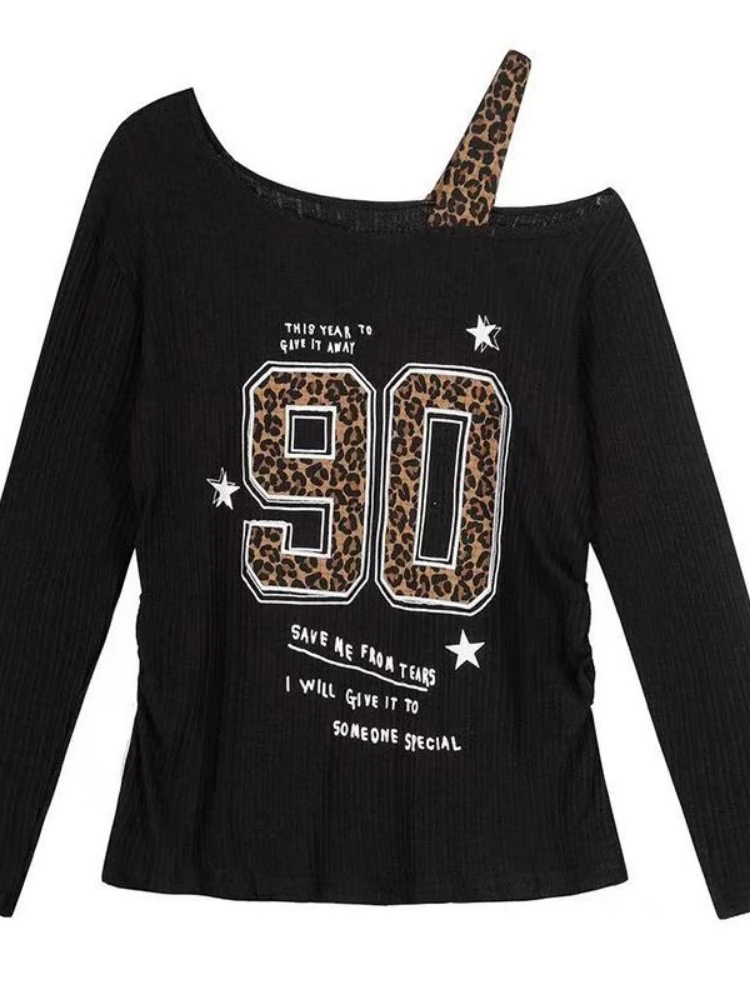Y2K Patchwork Leopard Print T- - Shirts ulasan dan harga