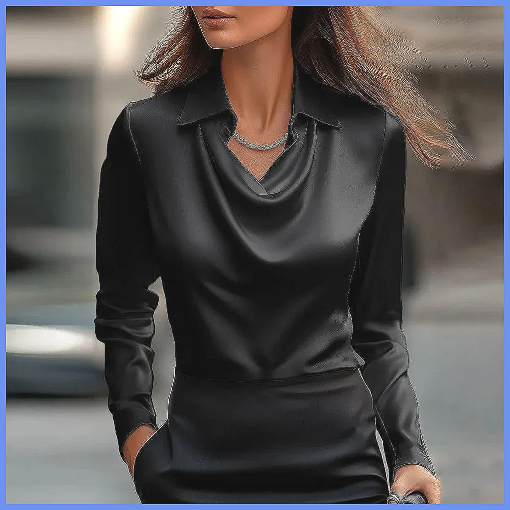Vintage Satin Blouse Women Lon - Shirts ulasan dan harga
