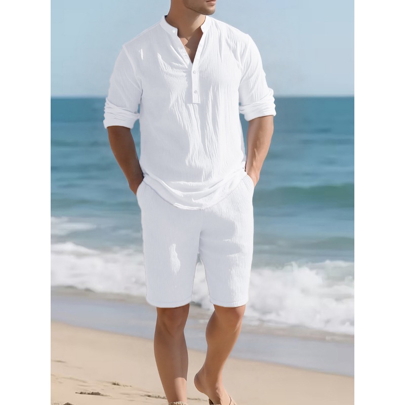 Men's White Linen Blend Two Pi - Mens Linen Shirt Long Sleeve ulasan dan harga