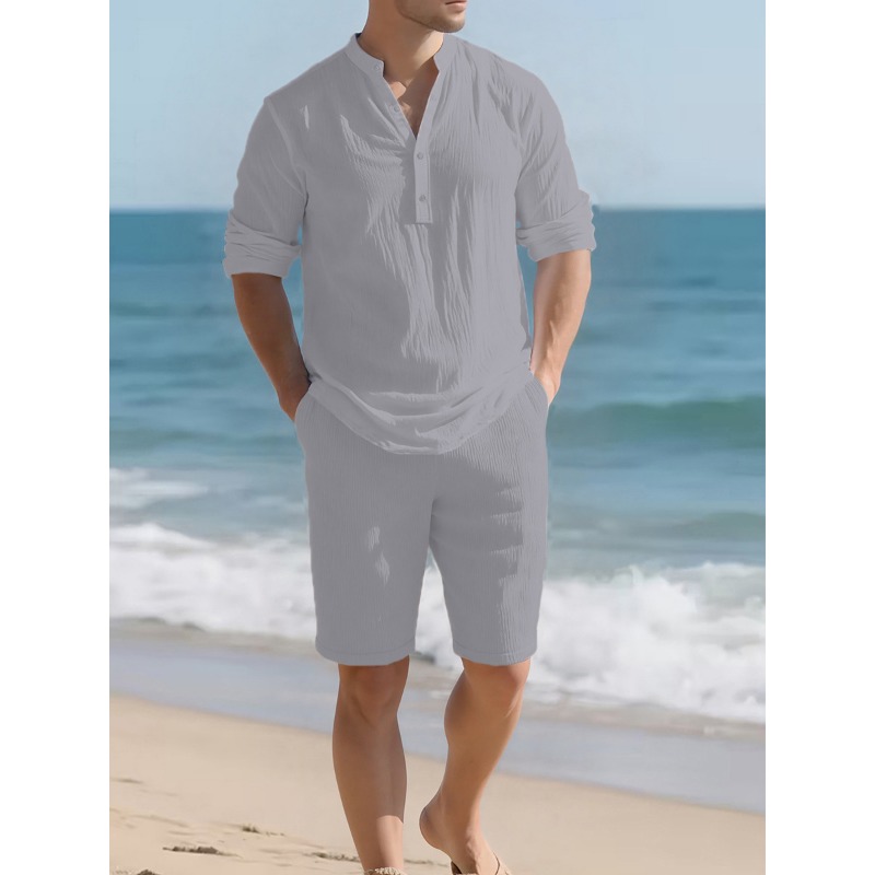 Men's White Linen Blend Two Pi - Mens Linen Shirt Long Sleeve ulasan dan harga