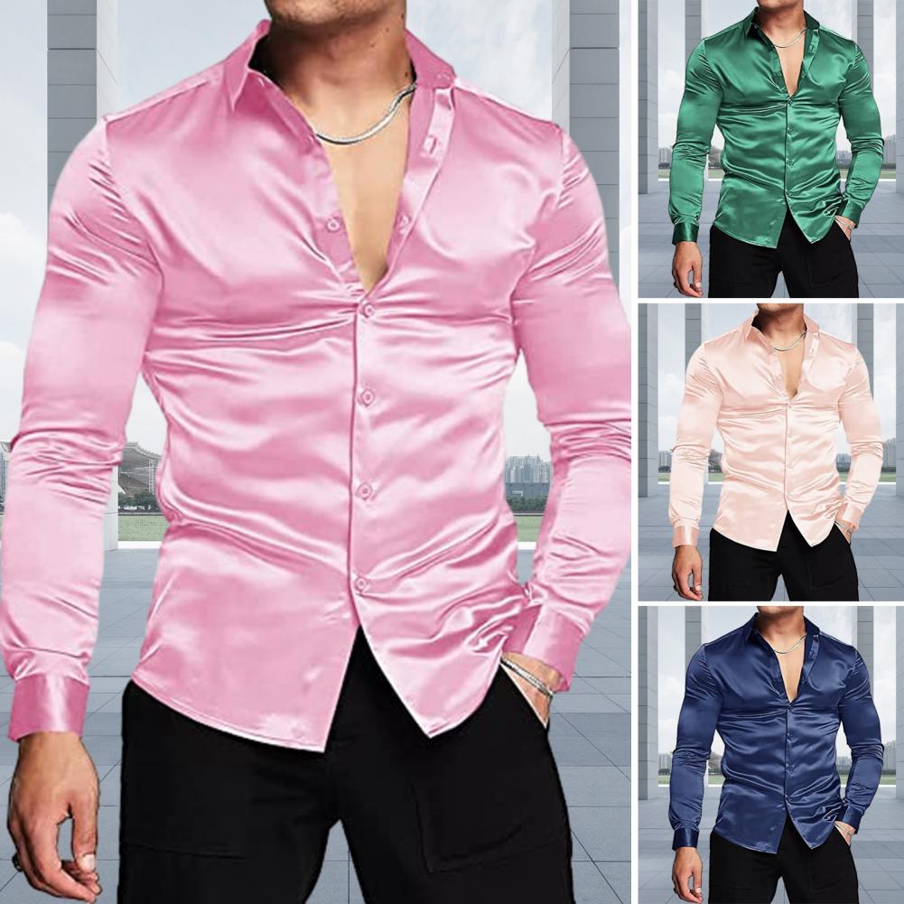 Pink Silk Satin Luxury Dress S - Mens Satin Silk Dress Shirt ulasan dan harga