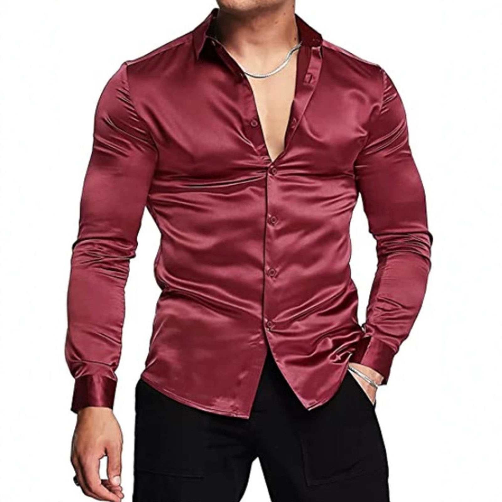 Pink Silk Satin Luxury Dress S - Mens Satin Silk Dress Shirt ulasan dan harga