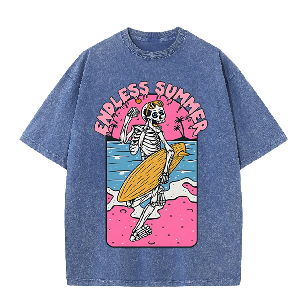 2026 Vintage Skeleton Surfer E - Acid Wash Vintage Graphic T Shirt ulasan dan harga