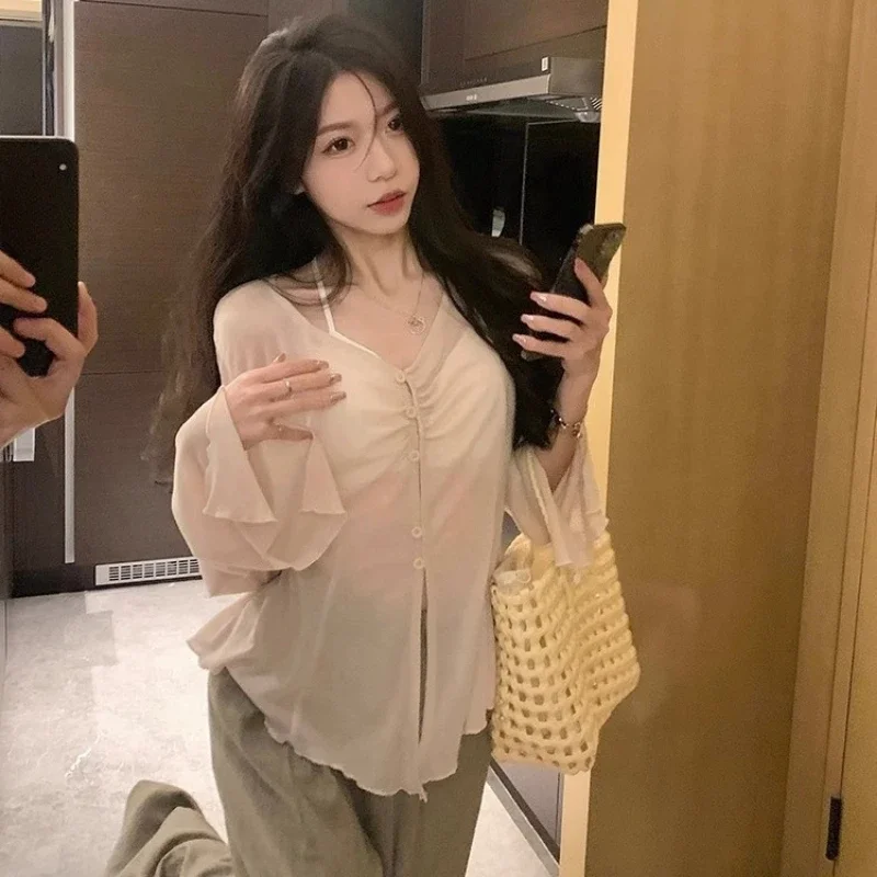 Sheer Flare Sleeve Blouse - Y2 - Shirts ulasan dan harga