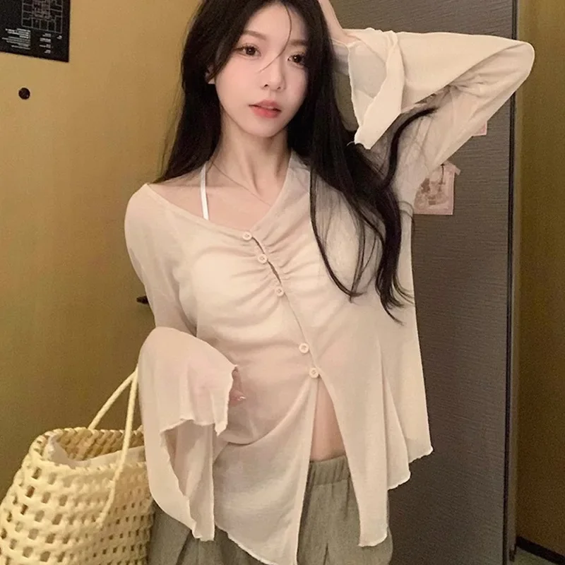 Sheer Flare Sleeve Blouse - Y2 - Shirts ulasan dan harga