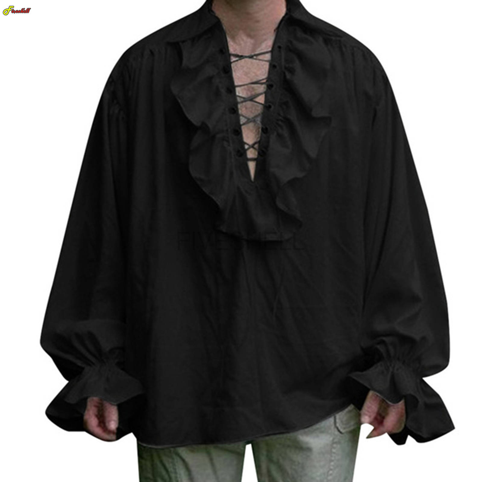 Medieval Mens Renaissance Cost - Medieval Gothic Lace Up Pirate Shirt ulasan dan harga