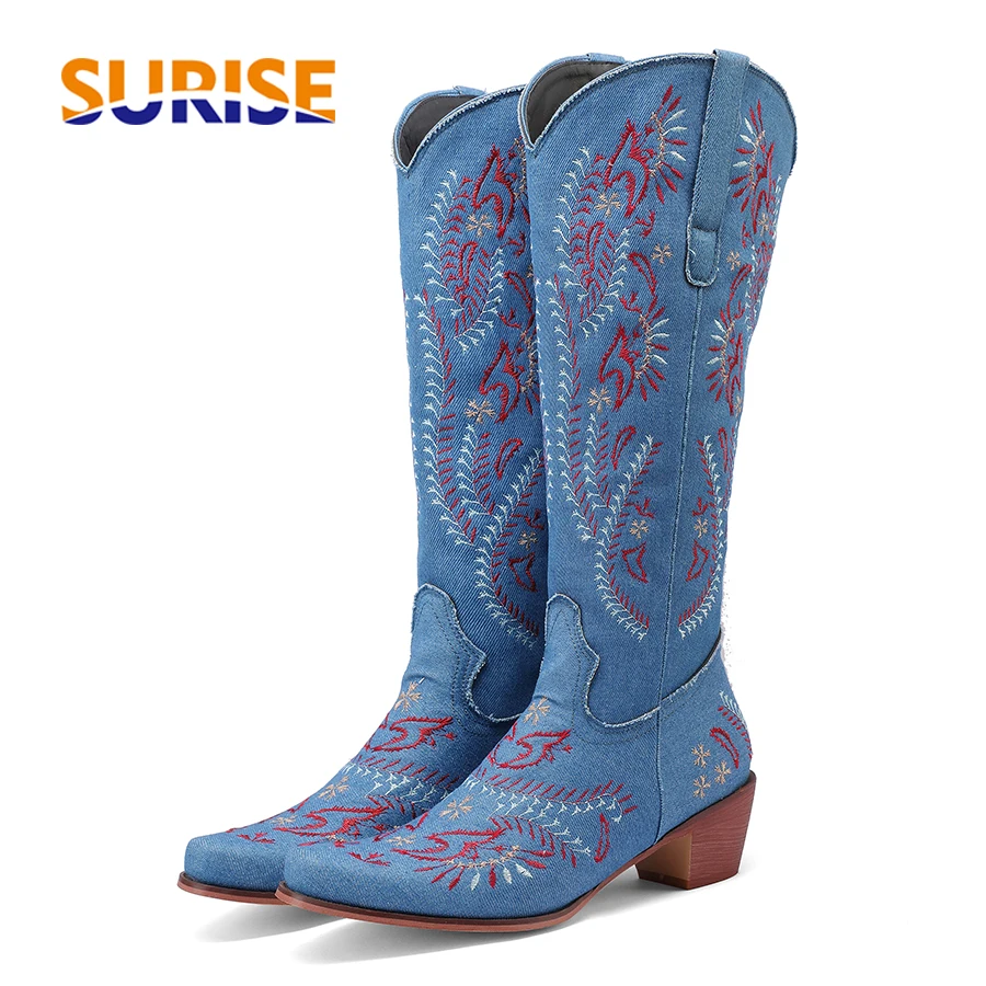 Blue Denim Western Cowgirl Kne - Jeans ulasan dan harga