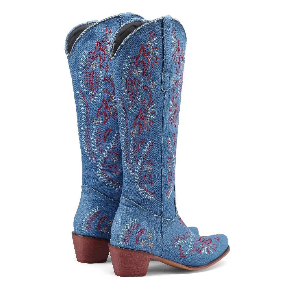 Blue Denim Western Cowgirl Kne - Jeans ulasan dan harga