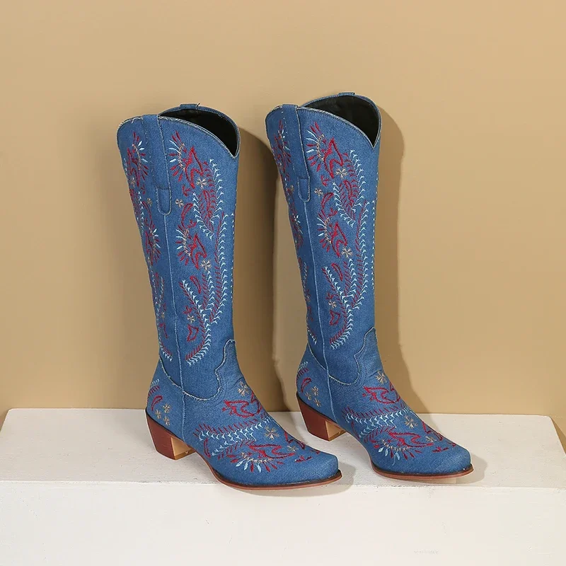Blue Denim Western Cowgirl Kne - Jeans ulasan dan harga