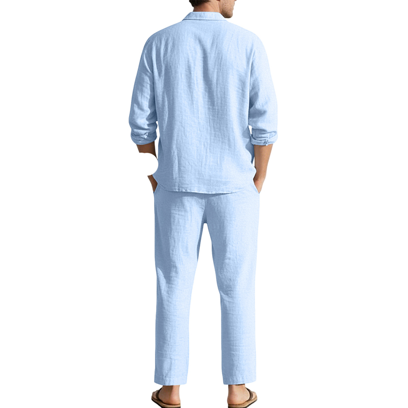 Spring Summer Linen Casual Set - Mens Linen Shirt Long Sleeve ulasan dan harga