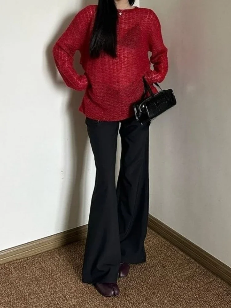 Y2K See-Through Knitted Women' - Shirts ulasan dan harga